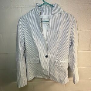 Alice Hope‎ Womens Blue White Striped Single Button Blazer Size M office siren